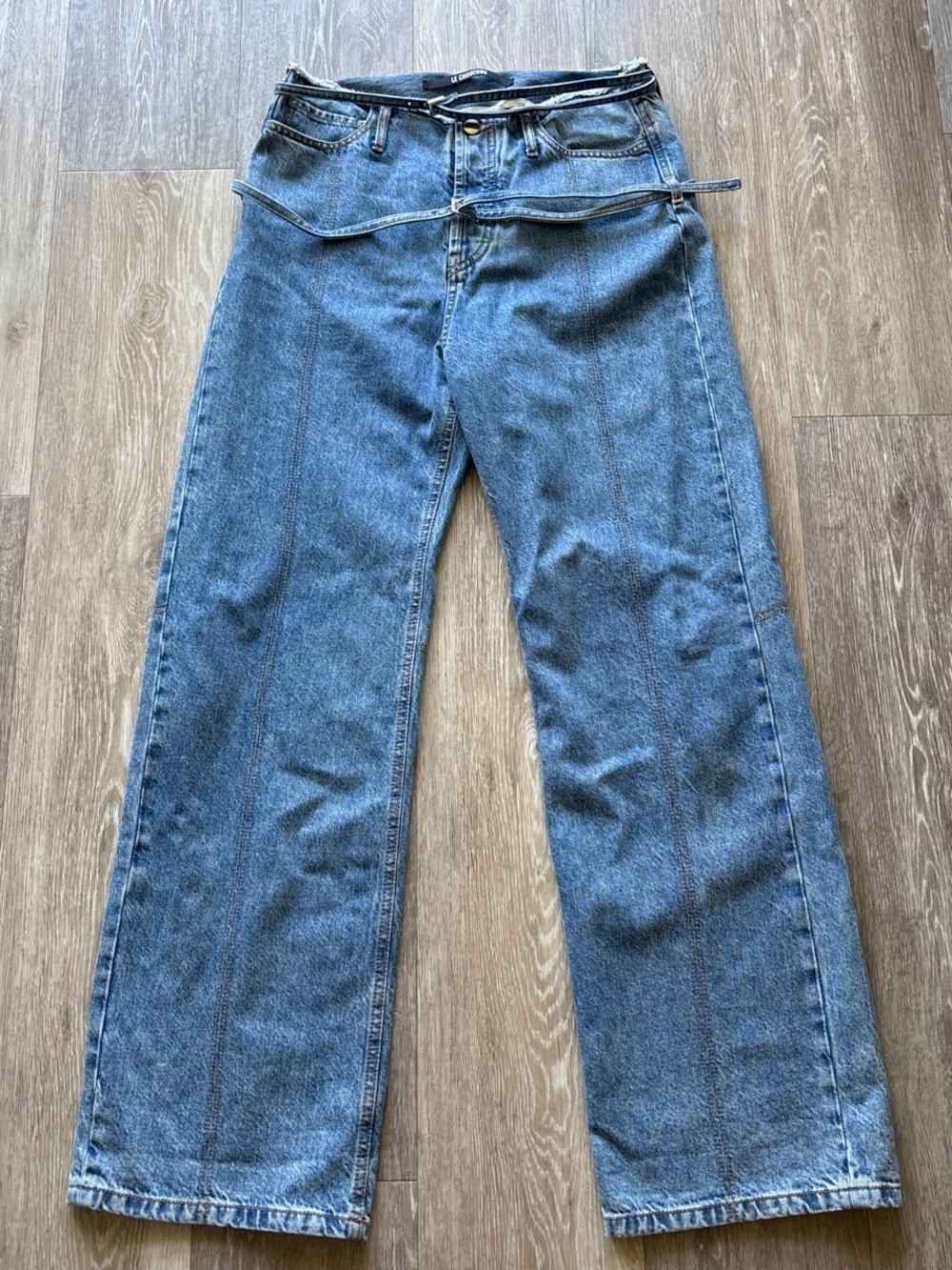 Jacquemus Blue Le Chouchou 'Le De Nîmes Caraco' High Rise Belted Denim Jeans 28